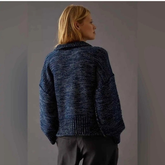 Anthropologie Pilcro Mega Henley Sweater Button Up Blue Heathered Knit, SZ 3XL - Picture 7 of 14
